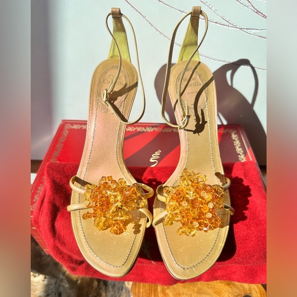 Vintage designer ankle strap gold sandals by René Caovilla - Picture 2 of 4